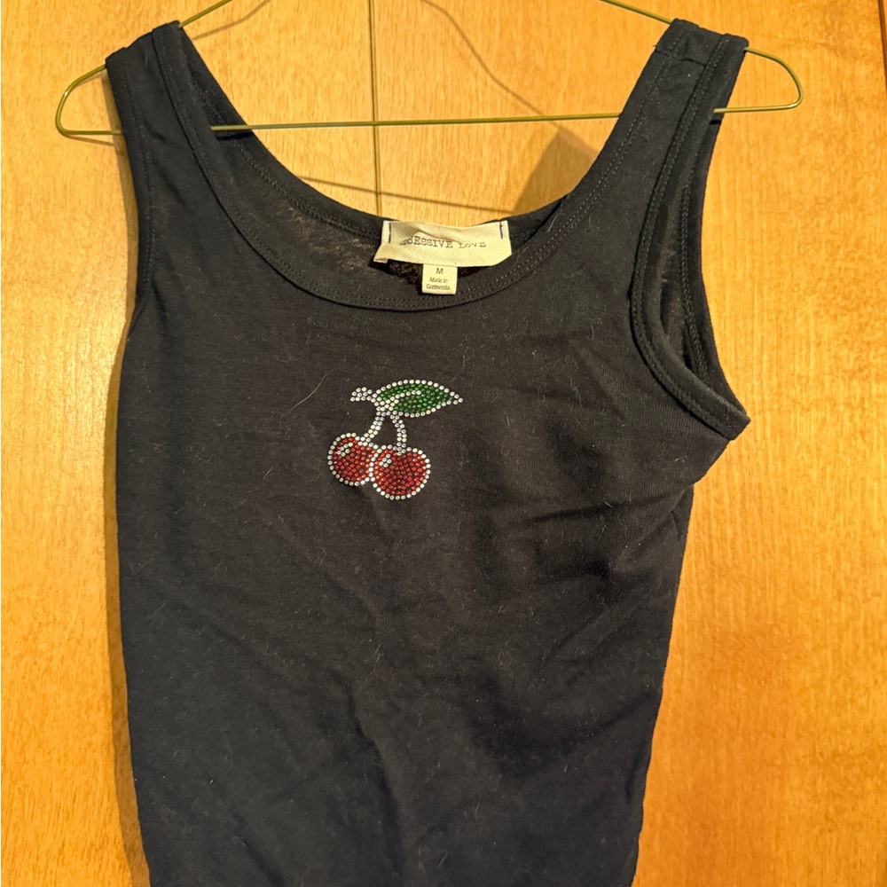 Black Tank Top with Cherry Design